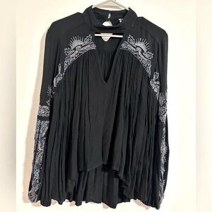 Free People sweet fantasy beaded embroidered sleeve detail black top